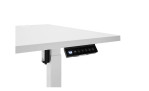 Elektro-Schreibtisch Gedankenplatz in Melamin weiß mit weißem Gestell, Nahansicht an digitaler Höhenanzeige